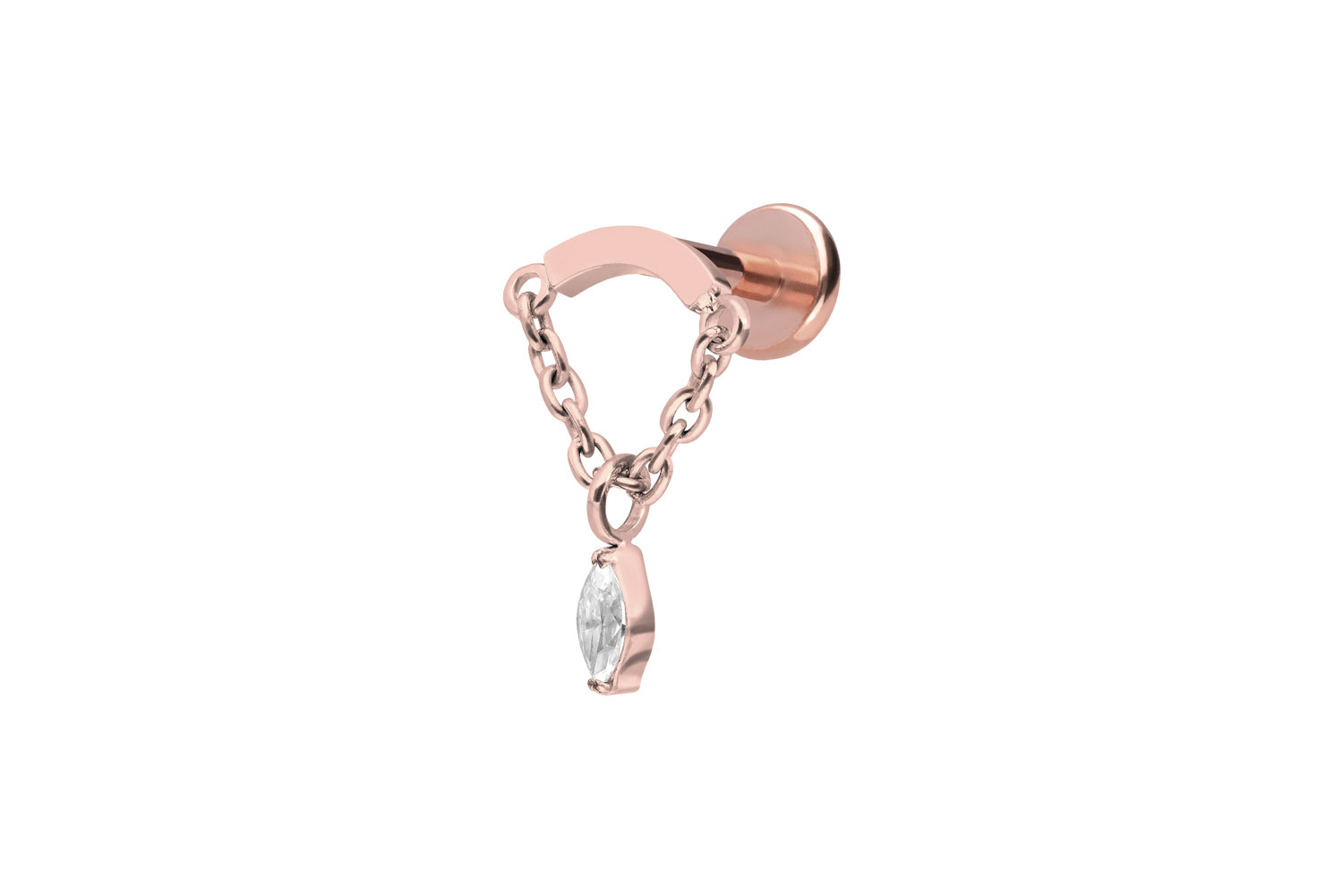 Titan Labret Piercing mit Push Fit BOGEN + KETTE + KRISTALLTROPFEN